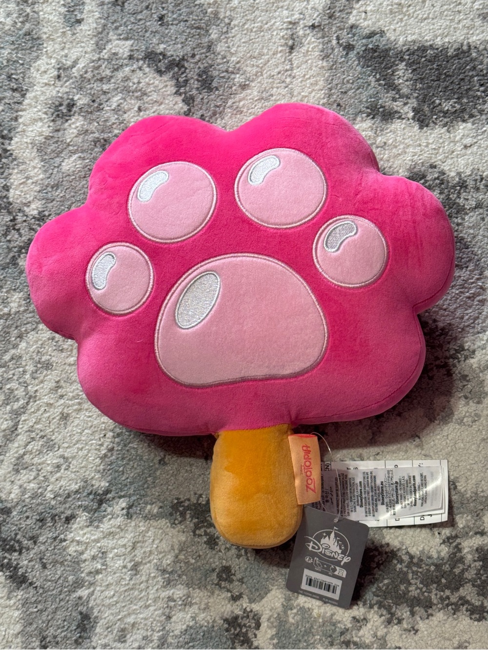 Disney 10th Anniversary Bright Pink Zootopia Pawpsicle Plush Accent Pillow